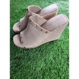 Marc Fisher Sandals Womens Size 10 Beige Espadrille Wedge Studded Slip On